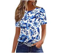 Summer Tops for Women UK Clearance Ladies Tops Sale Promotion Trendy Print Crew Neck Short Sleeve Shirts Flowy Tunic Top Dressy Casual T Shirts Beach Vacation Spring Clothes