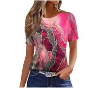 Summer Tops for Women UK Clearance Ladies Tops Sale Promotion Trendy Print Crew Neck Short Sleeve Shirts Flowy Tunic Top Dressy Casual T Shirts Beach Vacation Spring Clothes
