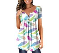 Summer Tops for Women UK Clearance Roman White Frilly Blouse s for Mum Evening Women Summer Fashion Tops Button Short Sleeve Henley T Shirt Tops Clearance Store