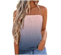 Summer Tops for Women UK Clearance Strapless Vest Tops Sleeveless Tube Bandeau Tank Tops Eyelet Tunic T Shirts Casual Loose Fit Blouse Trendy Plain T Shirt Basic Tees