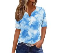 Summer Tops for Women UK Clearance Womens Casual Short Sleeve T-Shirts Button V Neck Tunic Tops Boho Floral Print Tees Ladies Blouses Henry Shirts Fashion Dressy Casual Blouse