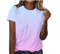Summer Tops for Women UK Clearance Womens T Shirts Loose Fit Blouses Gradient Print Crew Neck Casual Short Sleeve Tops Trendy Blouses Cute T-Shirts Basic Tees Summer Outfits
