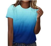 Summer Tops for Women UK Clearance Womens T Shirts Loose Fit Blouses Gradient Print Crew Neck Casual Short Sleeve Tops Trendy Blouses Cute T-Shirts Basic Tees Summer Outfits