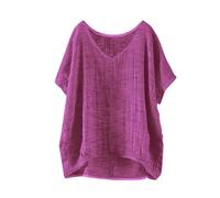 Summer Tops for Women UK Cotton Linen Lightweight Comfortable Solid Color Tunic Shirt Trendy Oversized Crew Neck Tee Tops Baggy Quick Drying Short Sleeve Ladies Blouses Shirts Purple