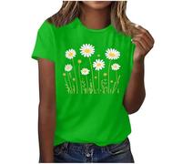 Summer Tops for Women UK Daisy Print T-Shirts Clearance Short Sleeve Crew Neck Casual Graphic Tee Shirt Basic Blouses Solid Color Tunic Tops Work Ladies Oversized Vacation Outfits
