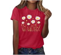 Summer Tops for Women UK Daisy Print T-Shirts Clearance Short Sleeve Crew Neck Casual Graphic Tee Shirt Basic Blouses Solid Color Tunic Tops Work Ladies Oversized Vacation Outfits