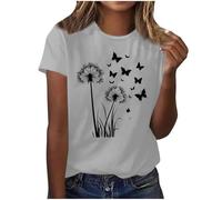 Summer Tops for Women UK Daisy Print T-Shirts Sale Clearance Short Sleeve Crew Neck Casual Graphic Tee Shirt Basic Blouses Solid Color Tunic Tops Work Ladies Oversized Vacation Outfits