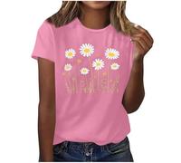 Summer Tops for Women UK Daisy Print T-Shirts Sale Clearance Short Sleeve Crew Neck Casual Graphic Tee Shirt Basic Blouses Solid Color Tunic Tops Work Ladies Oversized Vacation Outfits