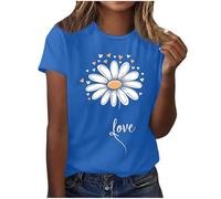 Summer Tops for Women UK Daisy Print T-Shirts Sale Clearance Short Sleeve Crew Neck Casual Graphic Tee Shirt Basic Blouses Solid Color Tunic Tops Work Ladies Oversized Vacation Outfits