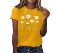 Summer Tops for Women UK Daisy Print T-Shirts Sale Clearance Short Sleeve Crew Neck Casual Graphic Tee Shirt Basic Blouses Solid Color Tunic Tops Work Ladies Oversized Vacation Outfits