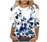 Summer Tops for Women UK Elegant 3/4 Sleeve Butterfly Print Ladies Tunic Tops Petite Three Quarter Sleeve Vintage Retro T-Shirt Crewneck Tee Shirts Going Out Work Office Blouses