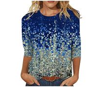 Summer Tops for Women UK Elegant 3/4 Sleeve Butterfly Print Ladies Tunic Tops Petite Three Quarter Sleeve Vintage Retro T-Shirt Crewneck Tee Shirts Going Out Work Office Blouses