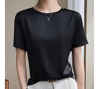 Summer Tops For Women Uk,Elegant Silk Tops T-Shirt Crew-Neck Summer Shirts Short Sleeve Satin Tunic Tops Vest Cami Blouse Sexy Basic Tops Thin Tee Shirts Tank Tops Blouse For Girls Women,Black,S