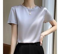 Summer Tops For Women Uk,Elegant Silk Tops T-Shirt Crew-Neck Summer Shirts Short Sleeve Satin Tunic Tops Vest Cami Blouse Sexy Basic Tops Thin Tee Shirts Tank Tops Blouse For Girls Women,Silver Gray