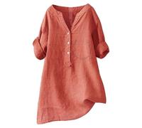 Summer Tops for Women UK Oversized Button Down Linen Cotton Cap 3/4 Sleeve T-Shirt V Neck Tunic Boho Top Fashion Baggy Solid Plain Dressy Casual Shirts Trendy Plus Size Blouse 2026 Outfits Clothes