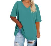 Summer Tops for Women UK Plus Size 8-22 Oversized T Shirt V Neck Short Sleeved Solid Plain Blouses Baggy Tee Shirts Loose Fit Gym Sports Baseball Tunics Ladies Tops