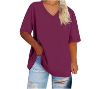 Summer Tops for Women UK Plus Size 8-22 Oversized T Shirt V Neck Short Sleeved Solid Plain Blouses Baggy Tee Shirts Loose Fit Gym Sports Baseball Tunics Ladies Tops