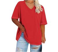 Summer Tops for Women UK Plus Size 8-22 Oversized T Shirt V Neck Short Sleeved Solid Plain Blouses Baggy Tee Shirts Loose Fit Gym Sports Baseball Tunics Ladies Tops