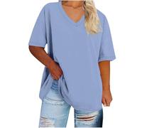 Summer Tops for Women UK Plus Size 8-22 Oversized T Shirt V Neck Short Sleeved Solid Plain Blouses Baggy Tee Shirts Loose Fit Gym Sports Baseball Tunics Ladies Tops