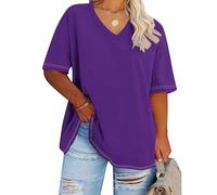 Summer Tops for Women UK Plus Size 8-22 Oversized T Shirt V Neck Short Sleeved Solid Plain Blouses Baggy Tee Shirts Loose Fit Gym Sports Baseball Tunics Ladies Tops