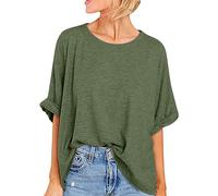 Summer Tops for Women UK Plus Size Cotton Plain T Shirt Short Sleeve Crewneck Tee Undershirts Breathable Tunic Shirtts Loose Oversized Pullover Sports Beach Home Casual Shirts