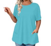 Summer Tops for Women UK Plus Size Oversized T Shirts Ladies Short Sleeve Crew Neck Tunic Top Loose Baggy Swing Blouses Tee Top Items Under 15 Pounds Sky Blue