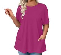 Summer Tops for Women UK Plus Size Oversized T Shirts Ladies Short Sleeve Crew Neck Tunic Top Loose Baggy Swing Blouses Tee Top Subscriptions On My Account Hot Pink