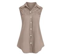 Summer Tops for Women UK Plus Size Sleeveless Blouses Button Down Solid Tee Shirts Elegant Party Tunic Tops Ladies Casual Beach Cover Up Shirt Going Out Dressy Tops Blouse Holiday Vacation Top Khaki