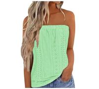 Summer Tops for Women UK Promotion Strapless Vest Tops Sleeveless Tube Bandeau Top Casual Loose Fit Blouse Tunic T Shirts Trendy Plain T Shirt Eyelet Tees Tank Top Mint Green-1 XXL