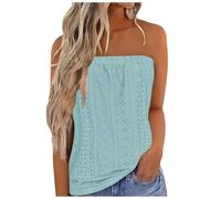 Summer Tops for Women UK Promotion Strapless Vest Tops Sleeveless Tube Bandeau Top Casual Loose Fit Blouse Tunic T Shirts Trendy Plain T Shirt Eyelet Tees Tank Top Clearance