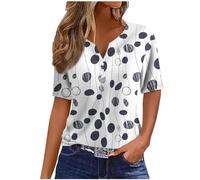 Summer Tops for Women UK Sale Elegant Blouse Shirts UK Plus Size Vacation Trendy Dressy Blouses V Neck Button Floral Short Sleeve T-Shirts Casual Loose Comfy Stretch Tunic Top