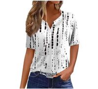 Summer Tops for Women UK Sale Elegant Blouse Shirts UK Plus Size Vacation Trendy Dressy Blouses V Neck Button Floral Short Sleeve T-Shirts Casual Loose Comfy Stretch Tunic Top