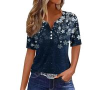 Summer Tops for Women UK Sale Elegant Blouse Shirts UK Plus Size Vacation Trendy Dressy Blouses V Neck Button Floral Short Sleeve T-Shirts Casual Loose Comfy Stretch Tunic Top