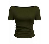 Summer Tops for Women UK Short Sleeve Boat Neck T Shirt Side Shirring Tops Fitted Basic Tee Fashion Trendy Outfit Women Shirts Dressy Casual Army Green XL
