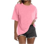 Summer Tops for Women UK Short Sleeve Crewneck Oversize T Shirts Washed Tshirt Off The Shoulder Oversized Shirt Women Walking Holiday Travel Plus Size Watermelon Red