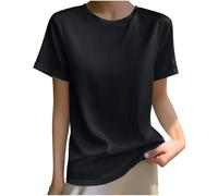 Summer Tops for Women UK Silk Satin Tops Ladies Crew Neck Short Sleeve Tshirts Tee Shirts Loose Casual Tops Ladies Crewneck Tees Lightweight T-Shirt Satin Blouse Shirts Going Out Top Black