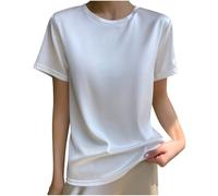 Summer Tops for Women UK Silk Satin Tops Ladies Crew Neck Short Sleeve Tshirts Tee Shirts Loose Casual Tops Ladies Crewneck Tees Lightweight T-Shirt Satin Blouse Shirts Going Out Top White