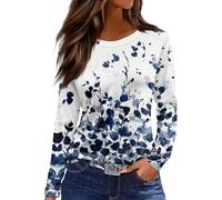 Summer Tops for Women UK, T Shirt Ladies Size 14 3/4 Sleeve Long Sleeve Shirts for Women Summer Fashion 2025 Crewneck Floral Comfy Gym Purple T Womens Tops(Blue1,X-Large)
