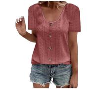 Summer Tops for Women UK Trendy Short Sleeve Crew Neck T-Shirt Casual Solid Color Hollow Out Eyelet Shirts Ladies Elegant Going Out Blouse Lightweight Loose Fit T Shirt