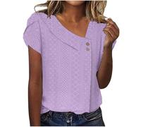 Summer Tops for Women UK Trendy Short Sleeve Shirts Eyelet Tunic Blouses Casual Button V Neck T-Shirts Plus Size Loose Fit Pullover Basic Cute Tees Casual Work Outfits