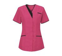 Summer Tops Scrubs Uniforms Women Tops Color-Blocking Blouses for Women Beauty Scrub Ladies Tunic Tops Nurse Work Wear Women's T Shirts Casual Loose Going Out Top Hot Pink