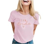 Summer Tops Womens Short Sleeve Blouses Round Neck T Shirt Team Bride Tshirt Tunic Tops Oversized Tshirt Baggy T Shirts Loose Casual Blouses Liquidation Pal