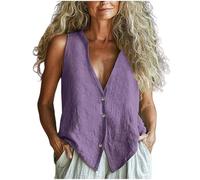 Summer Tops Womens Tank Tops V Neck T Shirts Sleeveless Waistcoat Button Up Vest Cotton Linen Oversized T Shirts Loose Blouses