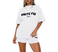 Summer Tracksuit Womens Full Set Short Two Piece Outfit Womens Pyjamas Set Short Sleeve Summer T Shirts Elastic Waist Jogger Shorts Sweatsuits Loose Fit Loungwear Jogging Suit For Ladies