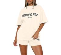 Summer Tracksuit Womens Full Set Short Two Piece Outfit Womens Pyjamas Set Short Sleeve Summer T Shirts Elastic Waist Jogger Shorts Sweatsuits Loose Fit Loungwear Jogging Suit For Ladies