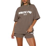 Summer Tracksuit Womens Full Set Short Two Piece Outfit Womens Pyjamas Set Short Sleeve Summer T Shirts Elastic Waist Jogger Shorts Sweatsuits Loose Fit Loungwear Jogging Suit For Ladies