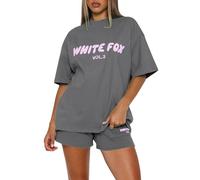 Summer Tracksuit Womens Full Set Short Two Piece Outfit Womens Pyjamas Set Short Sleeve Summer T Shirts Elastic Waist Jogger Shorts Sweatsuits Loose Fit Loungwear Jogging Suit For Ladies