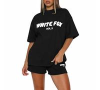 Summer Tracksuit Womens Full Set Short Two Piece Outfit Womens Pyjamas Set Short Sleeve Summer T Shirts Elastic Waist Jogger Shorts Sweatsuits Loose Fit Loungwear Jogging Suit For Ladies