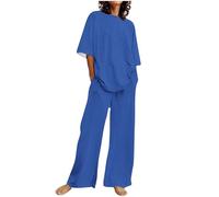 Summer Tracksuit Womens Full Sets 2 Piece Outfits Cotton Linen Co Ords Sets Short Sleeve T Shirts and Trousers Casual Trouser Suits Activewear Vacation Travel Outfits Holiday Clothes