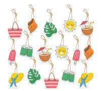 Summer Tree Decorations, Kaluofan 16 PCS Summer Tree Ornaments, Bag Hat Shorts Conch Sun Coconut Popsicle Tropical Leave Hanging Ornaments for Hawaiian Tropical Luau Beach Party Backdrop Decorations